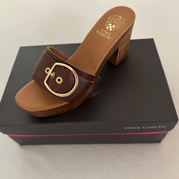 Vince Camuto Brown Leather Slide Sandals - Picture 4 of 5